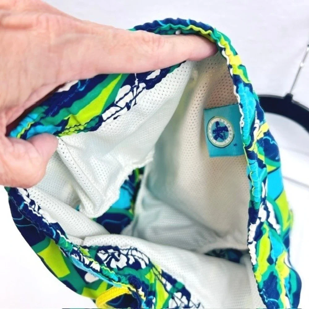 J-Khaki Boys Blue Green Surfboard Hibiscus Shark Print Swim Trunks Size 5